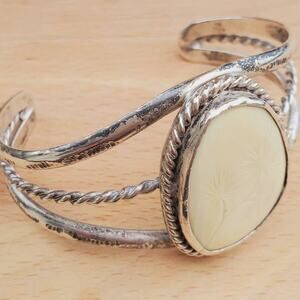 Navajo White Bone Sterling Silver Twisted Rope Cuff Bracelet M 925